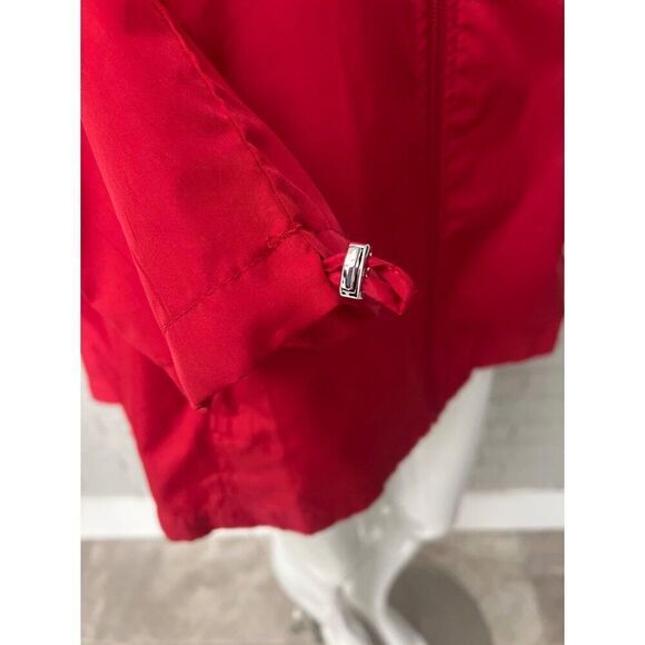 Jones New York Women Red Hooded Raincoat Parka / Windbreaker Size L - Picture 7 of 13